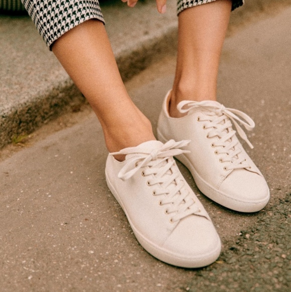 Sezane Jack Leather Sneakers in Smooth Ecru